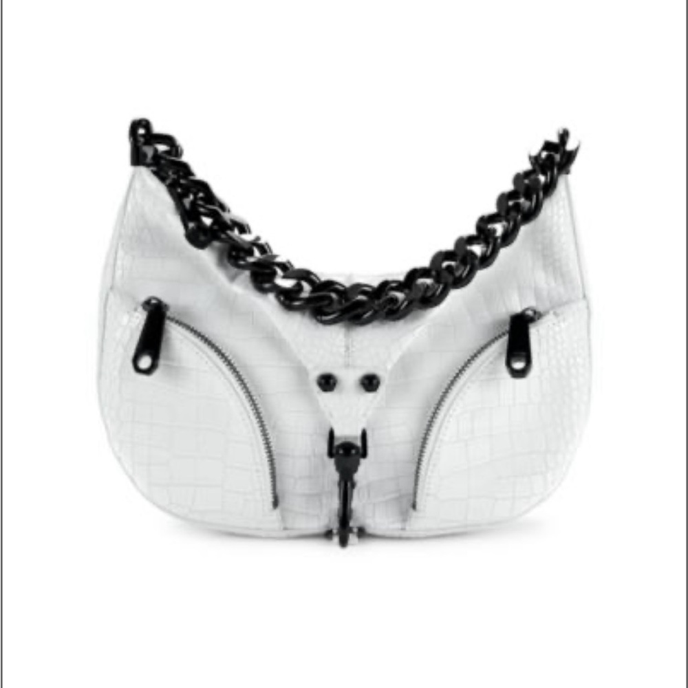 Rebecca Minkoff White and Black Shoulder Bag with Chain-Link Straps
